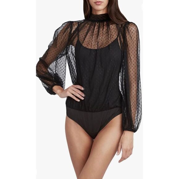 BCBGMAXAZRIA Women’s XXS Balloon Sleeve Mock Neck Bodysuit - Picture 1 of 7